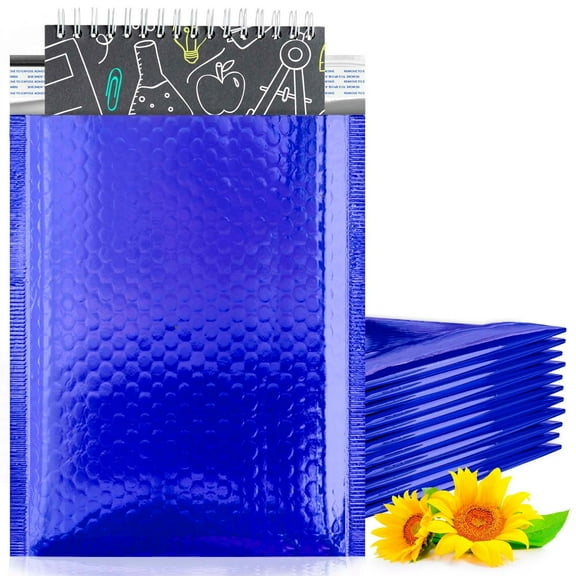 Blue Metallic Bubble Mailers, 6.5 x 9 Inches. Pack of 250 Bright Metallic Bubble Envelope. Self-Seal Foil Shipping Envelopes. Waterproof Poly Mailers Metallic for Small Business