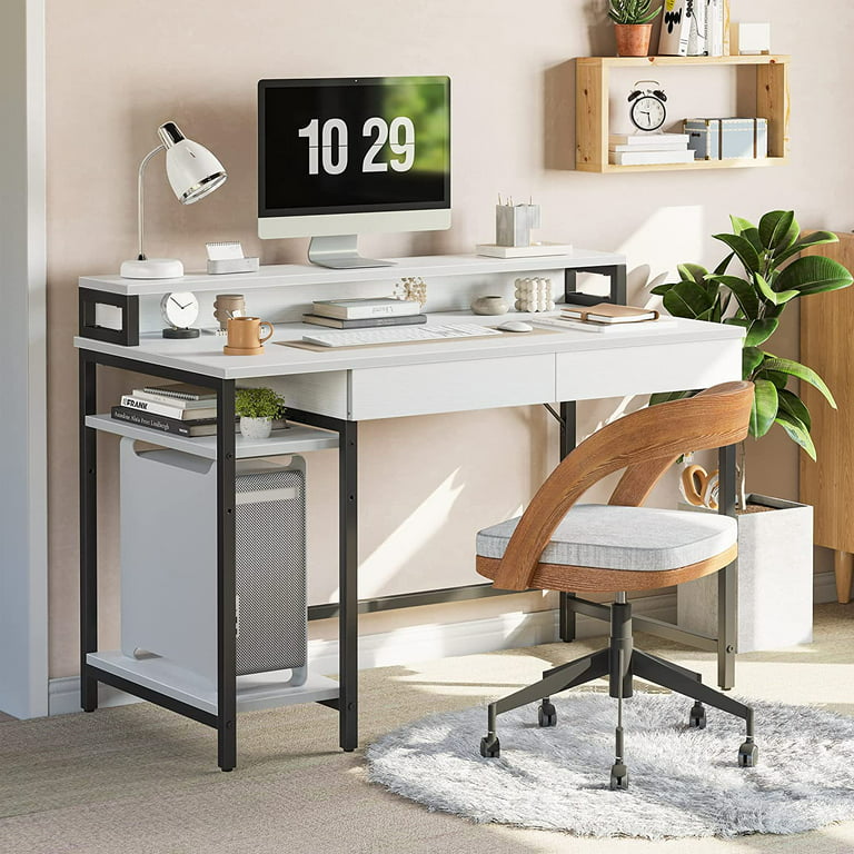 CubiCubi Small Computer Desk with Shelves 47 Inch, Home Office Desk, Study  Writing Office Table, 3 Tier Shelf, Rustic Brown