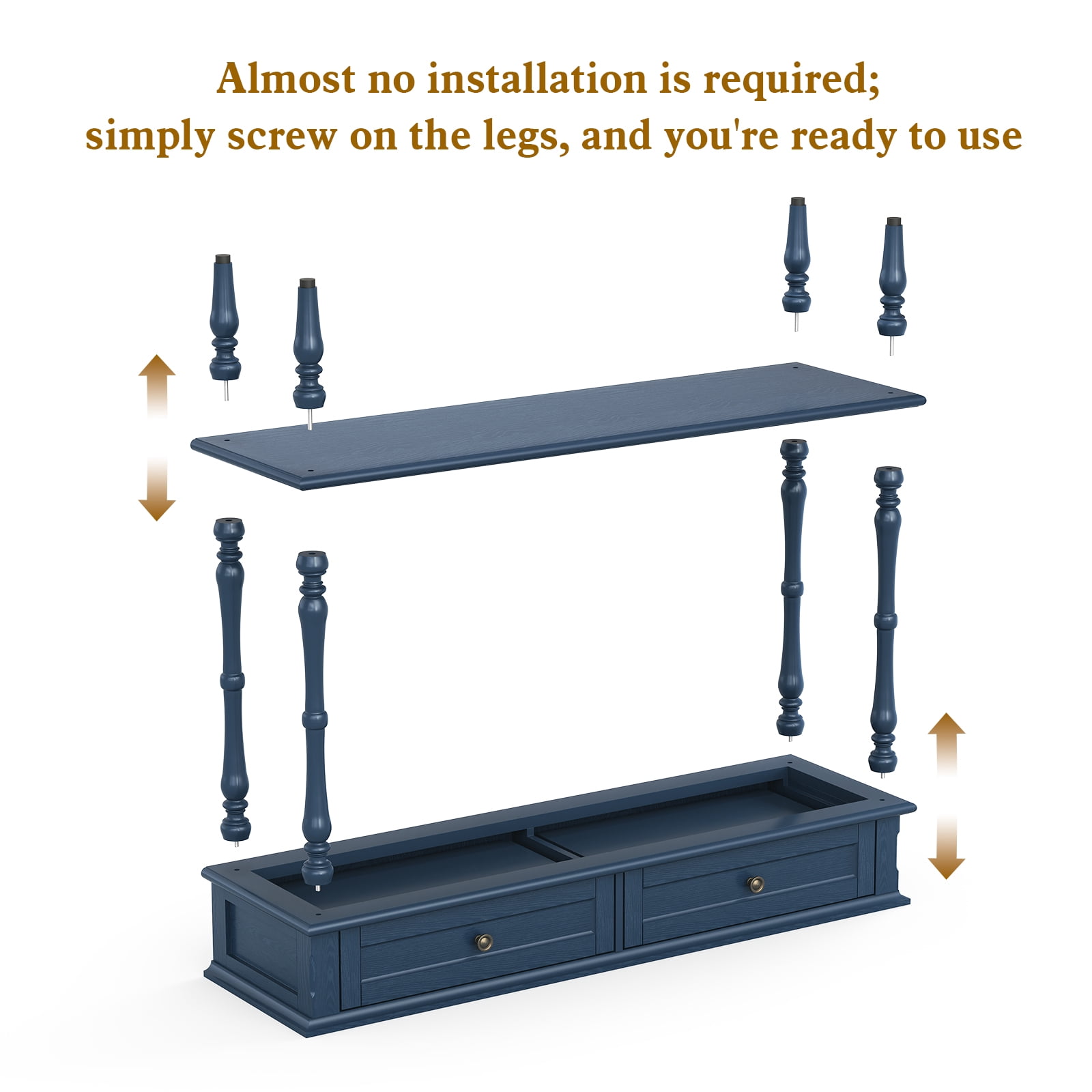 HLR 40" Modern Console Table, Assembled Entryway Table with 2 Drawers for Living Room, Blue