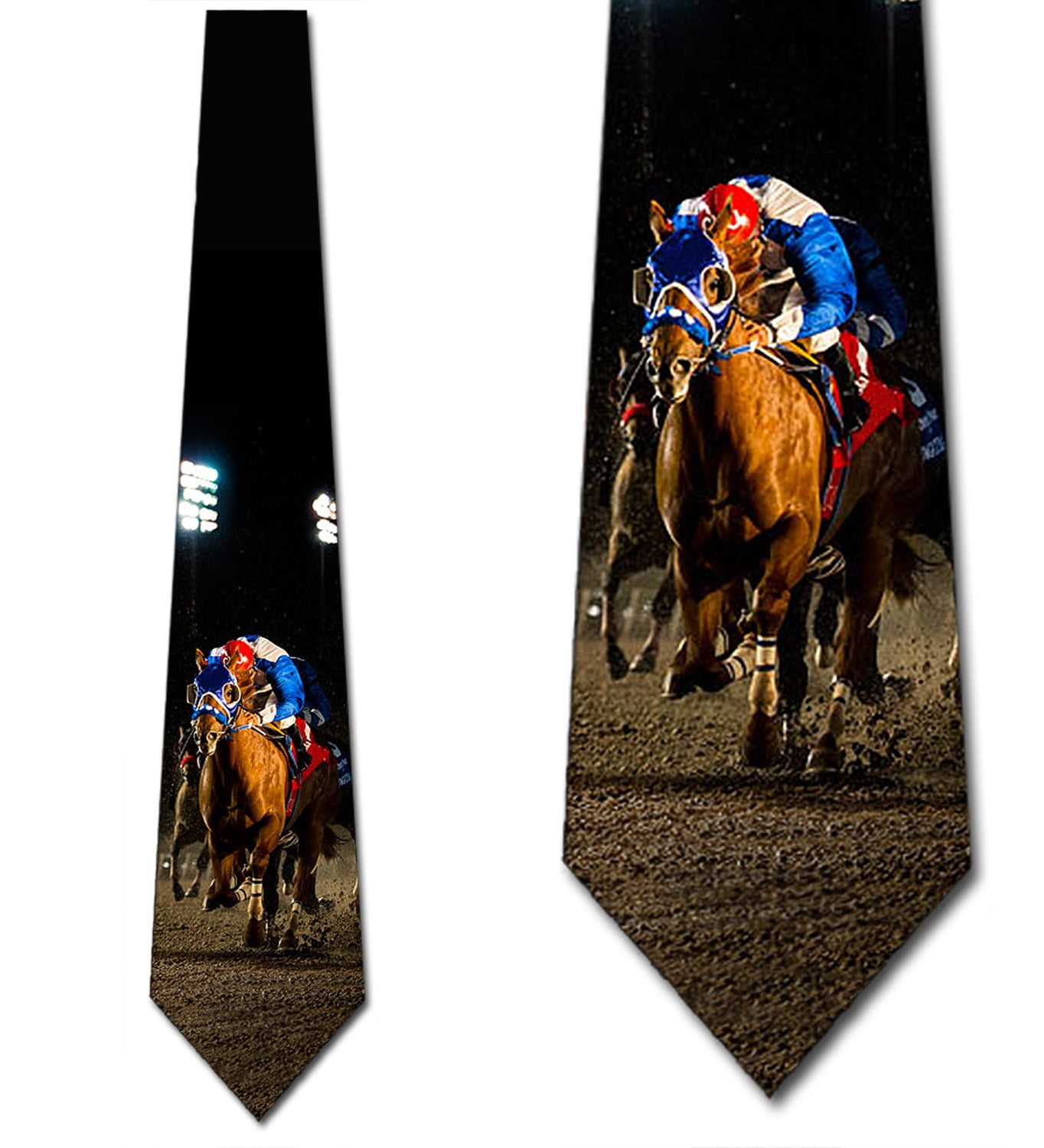 Mens Blue 100% Silk Equestrian Horse Blanket Horse Racing Narrow Skinny Necktie Tie