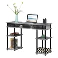 thumbnail image 3 of Pemberly Row No-Tools Student Desk with Shelves in Gray Faux Marble Wood Finish, 3 of 6