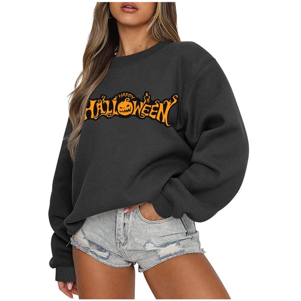 ICHUANYI Clearance Halloween Women's And Winter New Long Sleeve Loose Large Size Casual Sweatshirt Women Hoodless Sweatshirt(Black, XXL) ICHUANYI WER2023081512396