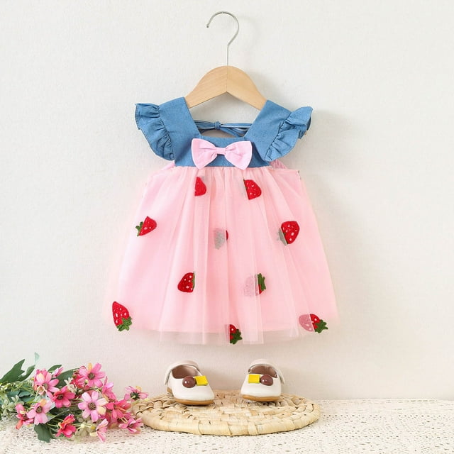 Robes pour Bébé Fille Robe d'Été pour Filles Robe d'Anniversaire Robe Soleil Robe de Princesse Vêtements d'Été pour Tout-Petite Fille 3-12 Mois