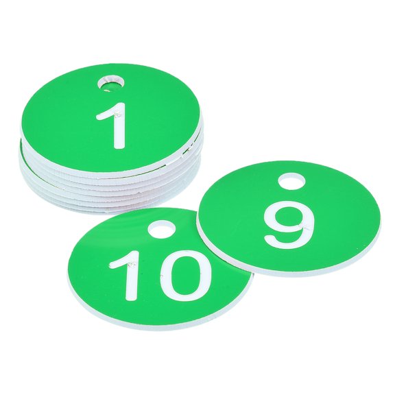 Uxcell Round 1-10 Number Tag Key Tag Acrylic Engraved Green ID Tag for Decoration, Pack of 10
