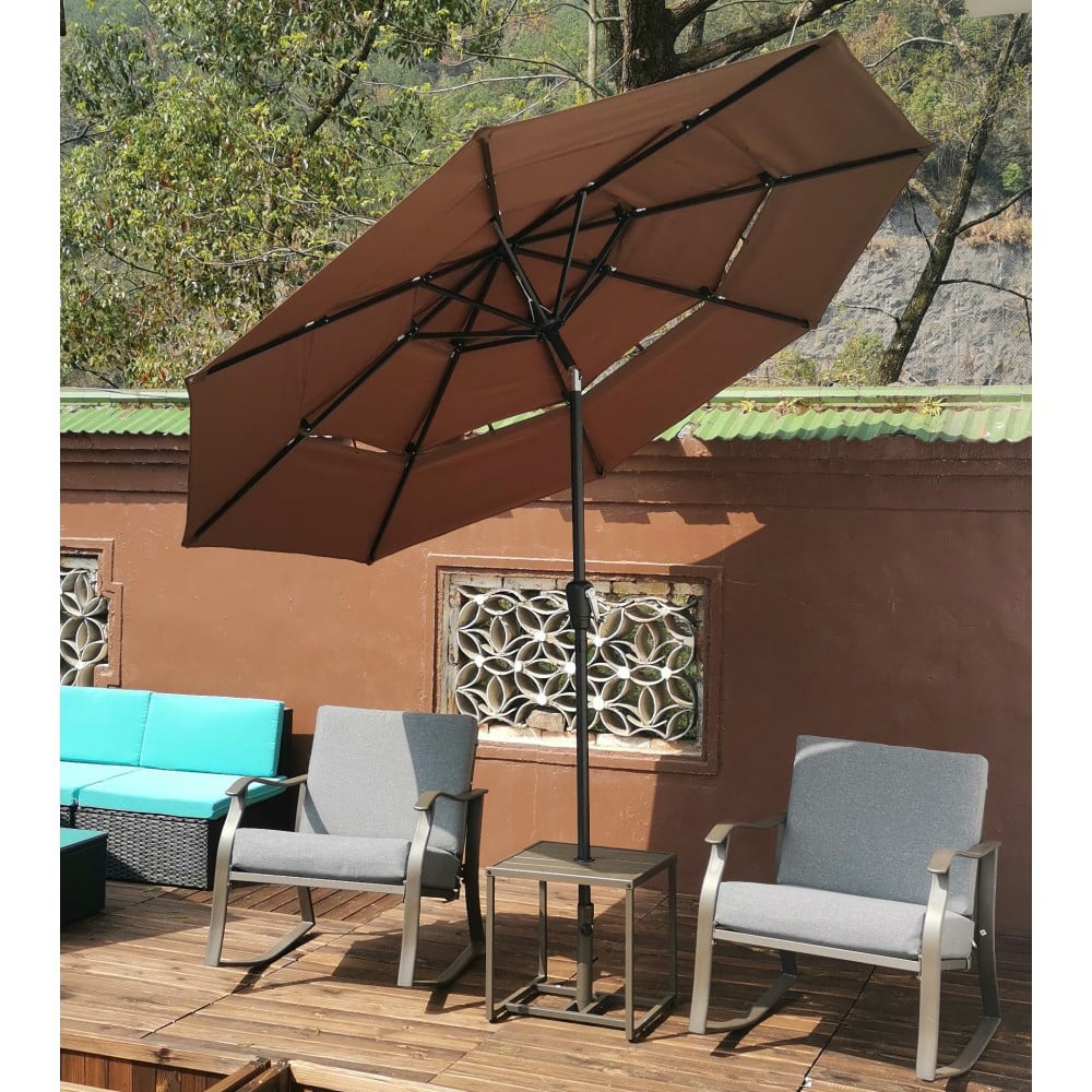 9ft Solar LED Patio Umbrella Outdoor Yard Parasol Pool Sunshade Tilt with Crank 
