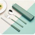 thumbnail image 1 of Portable Cutlery Set with Travel Box Silverware Chopsticks Fork Spoon Reusable Lunch Cutlery Set Dishwasher Safe Cutlery Set with Colored Handles for Work or School (Green), 1 of 5
