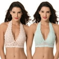 thumbnail image 1 of Curve Muse Plunge Bralette with Floral Lace-2pack-SAGE,LIGHT PINK-S, 1 of 7