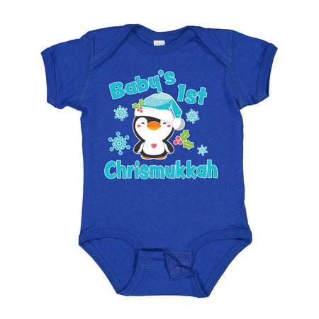 

Inktastic Baby s 1st Chrismukkah with Cute Baby Penguin and Snowflakes Gift Baby Boy or Baby Girl Bodysuit