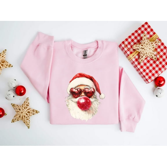 Santa Heart Glasses Sweatshirt | Funny Bubblegum Christmas Holiday Pullover