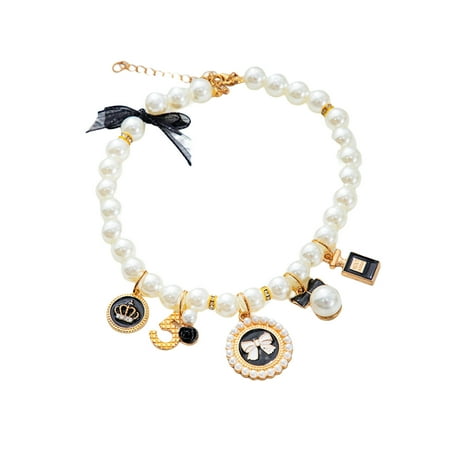 StarBay Adjustable Pet Jewelry Necklace Allergy Free  Fade-Resistant  Creative Shape ABS Pearl Necklace with Cartoon Pendant