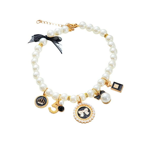 Mightlink Cat Necklace Adjustable Allergy Free Lobster Clasp Design Fade-Resistant ABS Pet Imitation Pearl Necklace with Cartoon Pendant Pet Supplies