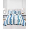 thumbnail image 2 of Quilts Twin-XL Size Bedding Set, Blue Teal Striped Lightweight Quilted Comforter, Farmhouse Stripes Modern Art Soft Reversible Bedspread Coverlet with Pillow Covers for All Season, 68" x 98", 2 of 7
