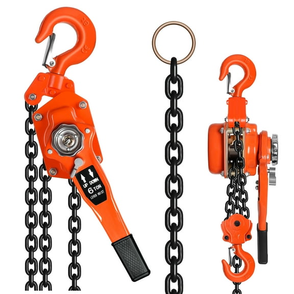 20 FT Chain Hoist, 13200 LBS / 6T G80 Galvanized Chain Come Along Winch Ratchet Hoist, Manual Ratchet Lever Hoist with Weston Dual-Pawl Brake for Dock Garage Factory