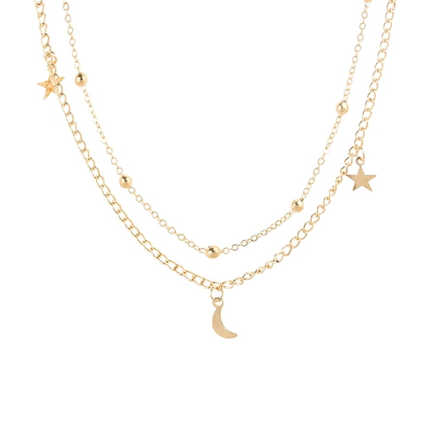 Moon Star Sequin Layer Collar Colgante Collar de la Mujer Collar de la Mujer Regalos de cumpleaños Mamá Mujer Esposa