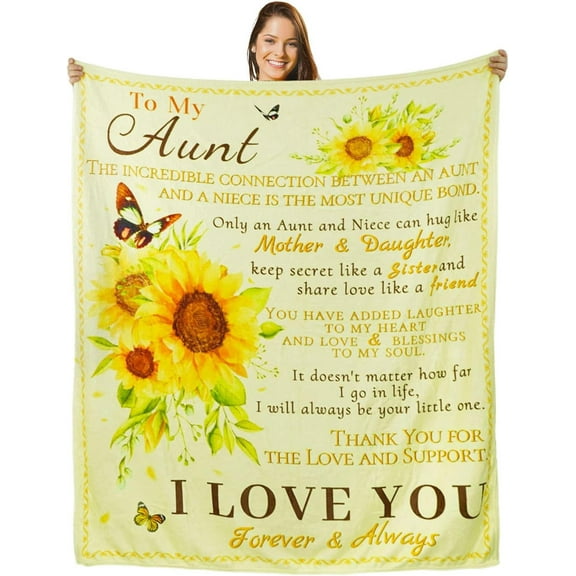 DAJU Aunt Blankets from Niece Aunt Gifts from Niece Cozy Soft Sunflower Auntie Plush Throw Blanket Cute Birthday Christmas for Aunt Blanket Yellow ch(50*60inch)