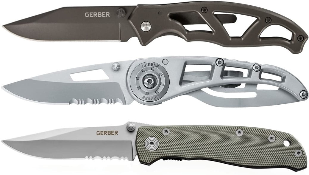 Gerber Gear 3 Piece Clip Folding Knife Set Featuring Paraframe, Ripstop