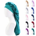 thumbnail image 2 of Kitem Faux Satin Wide Button Hair Bonnet Solid Color High Elastic Women Sleep Cap Hair Care, 2 of 13