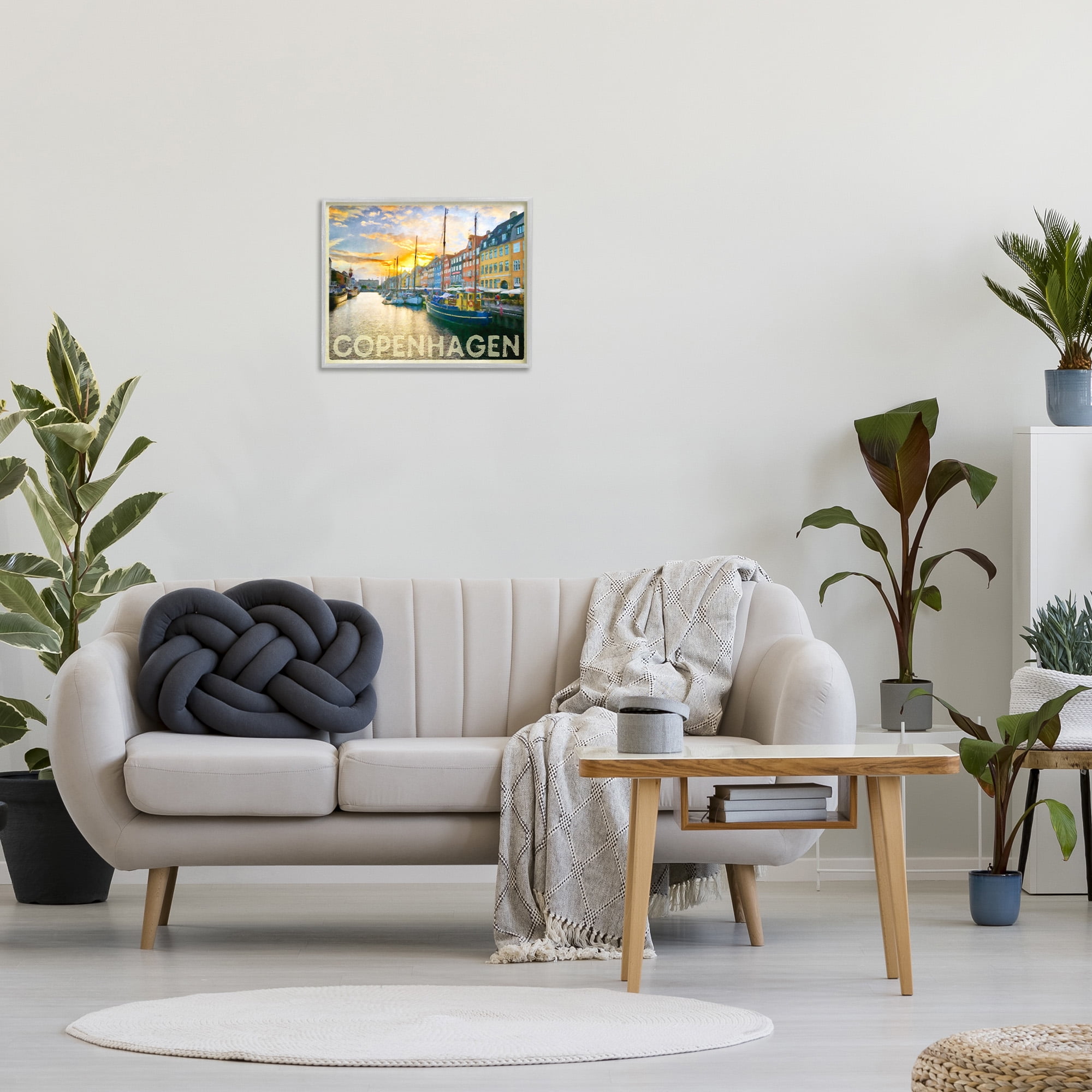 Stupell Industries Copenhagen Canal Boats Transportation Painting Gray Framed Art Print Wall Art, 20 x 16
