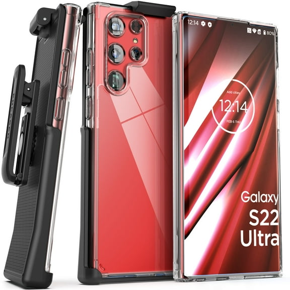 Encased Clear Back Designed for Samsung Galaxy S22 Ultra Belt Clip Case, Slim Protective Phone Cover with Holster