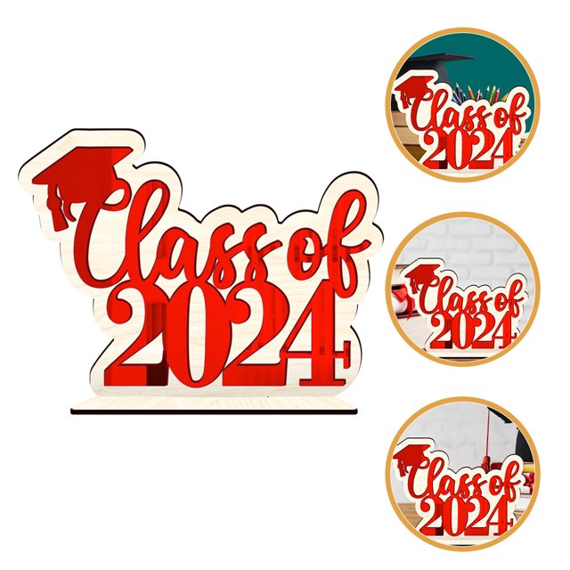 WASHWEPE Graduation Photobooth Props Graduation Decor Red Wood Grad Centerpieces Gift 1Pack