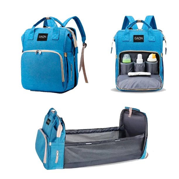 Mochila Pañalera Cambiador y Cuna Multifuncional Multiusos Azul Gaon Covertible