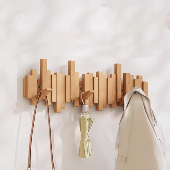 Solid Oak Wall Coat Rack, 3 to 8 Hooks for Sturdy Storage, Organize Entryway or Bedroom Clothes