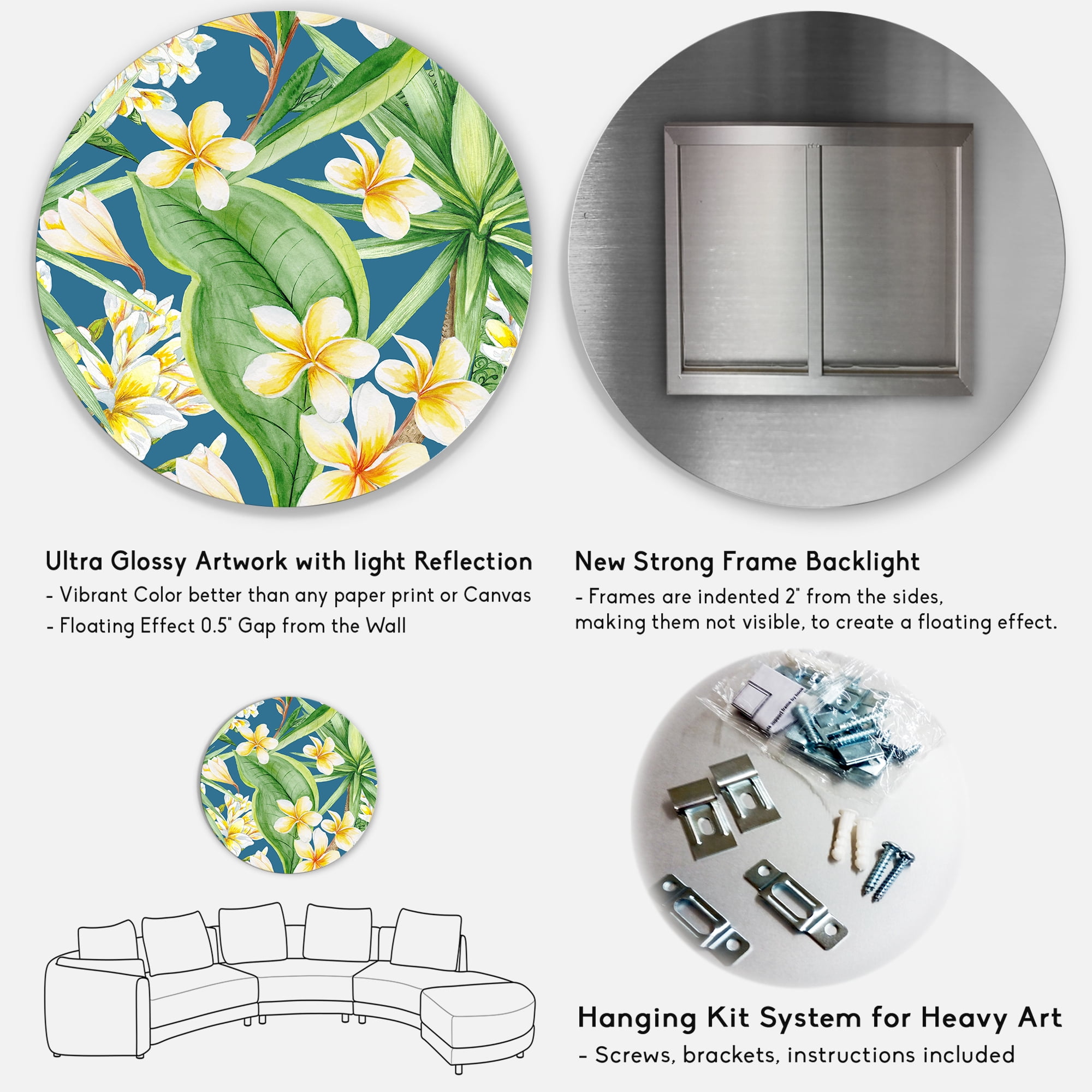 Designart 'Yellow Flowers and Tropical Foliage XV' Modern Circle Metal Wall Art 29x29 - Disc of 29