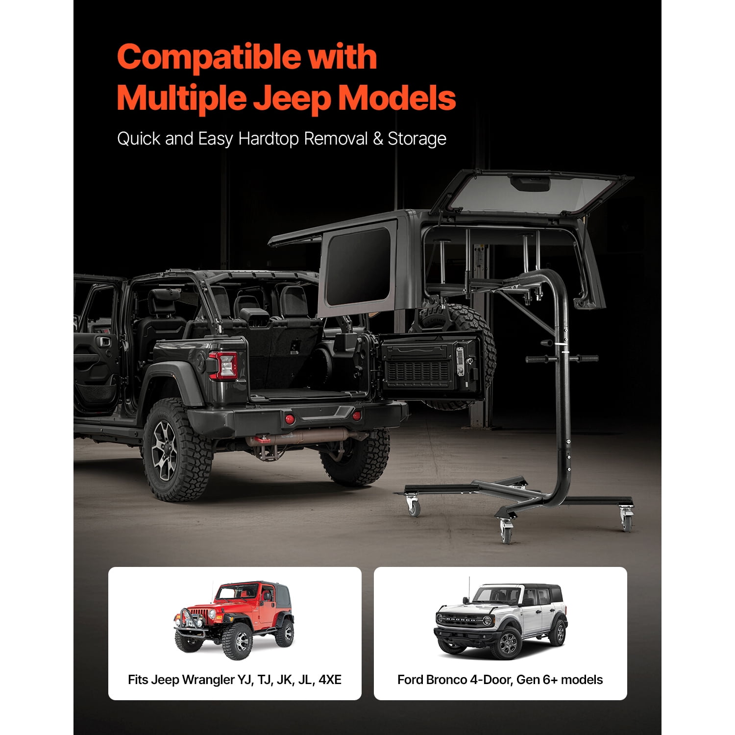 KFFKFF Hard Top Lift System, 200 lbs Capacity, Jeep Hardtop Removal and Storage Solution, Designed for Single-Person Use, Fits Jeep Wranglers 2 & 4 Door YJ, TJ, JK, JL & 4XE