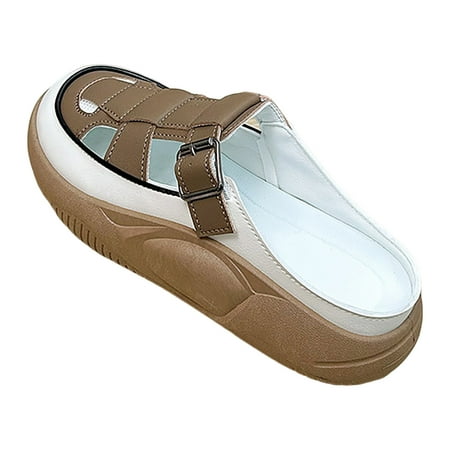 

Ediodpoh 2024 Summer New Half Slippers Women s Outwear Shoes Casual Step on Lazy Little White Shoes Summer Sandals Khaki 7(38)