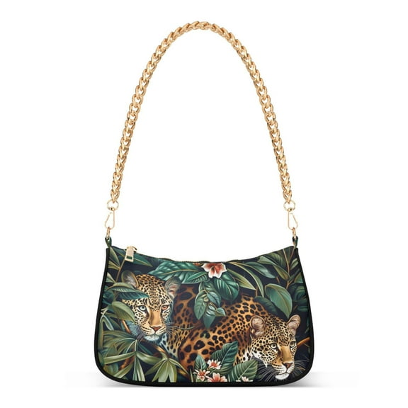 Ryvnso Leopards Tropical Womens Chain Shoulder Bag Tote Handbags Clutch Hobo Purse with Zipper for Travel