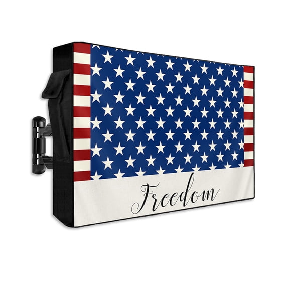 4th of July Outdoor TV Cover 40 to 43 Inch Waterproof, Independence Day American Flag Red Striped Blue Star 600D Oxford TV Covers with Zipper, Outside Flat TV Screen Protector 40"Wx25"Hx4.5"D