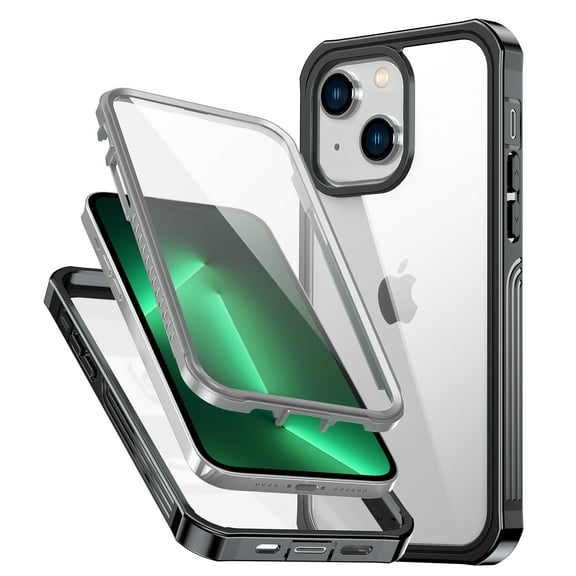 ELEHOLD Luxury Clear Case for iPhone 14 Plus -6.7inch,9H Hard PC Rugged Clear Built in Screen Protector Shockproof Dustproof Support Wireless Charging Heavy Duty Anti-Scratch Case,A
