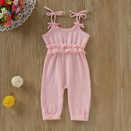 

Musuos Baby Girls Summer Sleeveless Solid Color High Waist Ruffle Jumpsuit