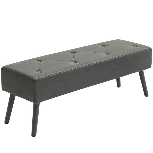 HOMCOM PU Upholstered End of Bed Bench with Button Tufted for Bedroom Grey