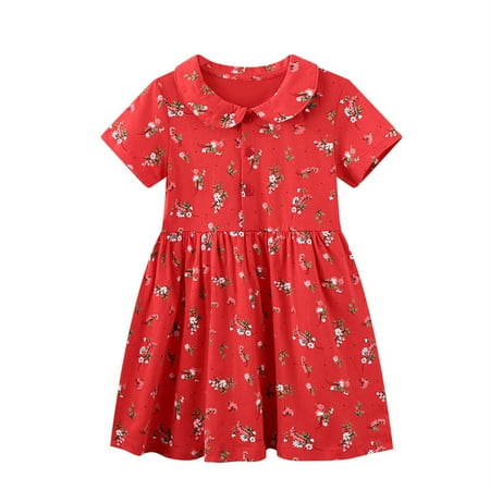 

Rovga Toddler Girl Dress Clothes Cute Summer Knitting Cotton Short Sleeve Red Floral Print Sundress Summer Casual Mini Dresses 2 To 13 Years