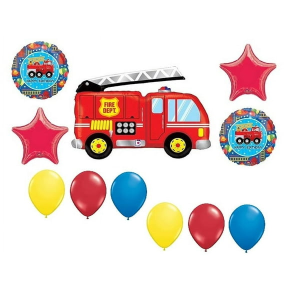 DalvayDelights Firetruck Fire Truck Engine Rescue Happy Birthday Celebration 11 Piece Party Ballloons Set