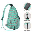 thumbnail image 3 of Sling Backpack,Turquoise Christmas Gnome Pattern Sling Bag with Water Bottle Holder,Waterproof Sling Bag for Men/Women with Headphone Jack for Hiking,Travel, 3 of 6