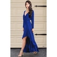 thumbnail image 3 of KOH KOH Long Sleeve Asymmetric Slit Fall Winter Evening Flowy Empire Waist Full Floor Length Cocktail Formal V-Neck Tall Maxi Dress Gown For Women Cobalt Royal Blue X-Large US 14-16 NT060, 3 of 5