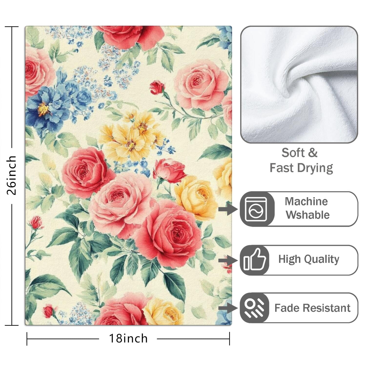 2 Pcs Funny Kitchen Towels,Pioneer Flower Microfiber Dish Towels,Kitchen Tea Towels,Kitchen Towel Set (18" X 26")