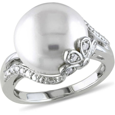 12-12.5mm White Cultured Freshwater Pearl and Diamond-Accent Sterling Silver Cocktail Ring