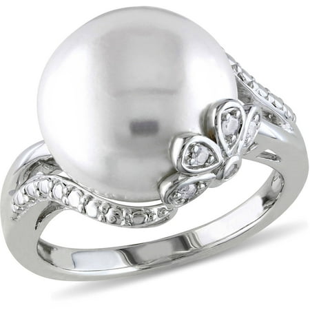 Miabella 12-12.5mm White Cultured Freshwater Pearl and Diamond-Accent Sterling Silver Cocktail Ring