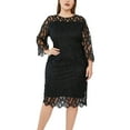 thumbnail image 2 of Njagoc3 Womens Three - Quarter Sleeve V - Neck Lace Midi Dress, Plus Size, Formal Evening & Party Outfit, 2 of 6