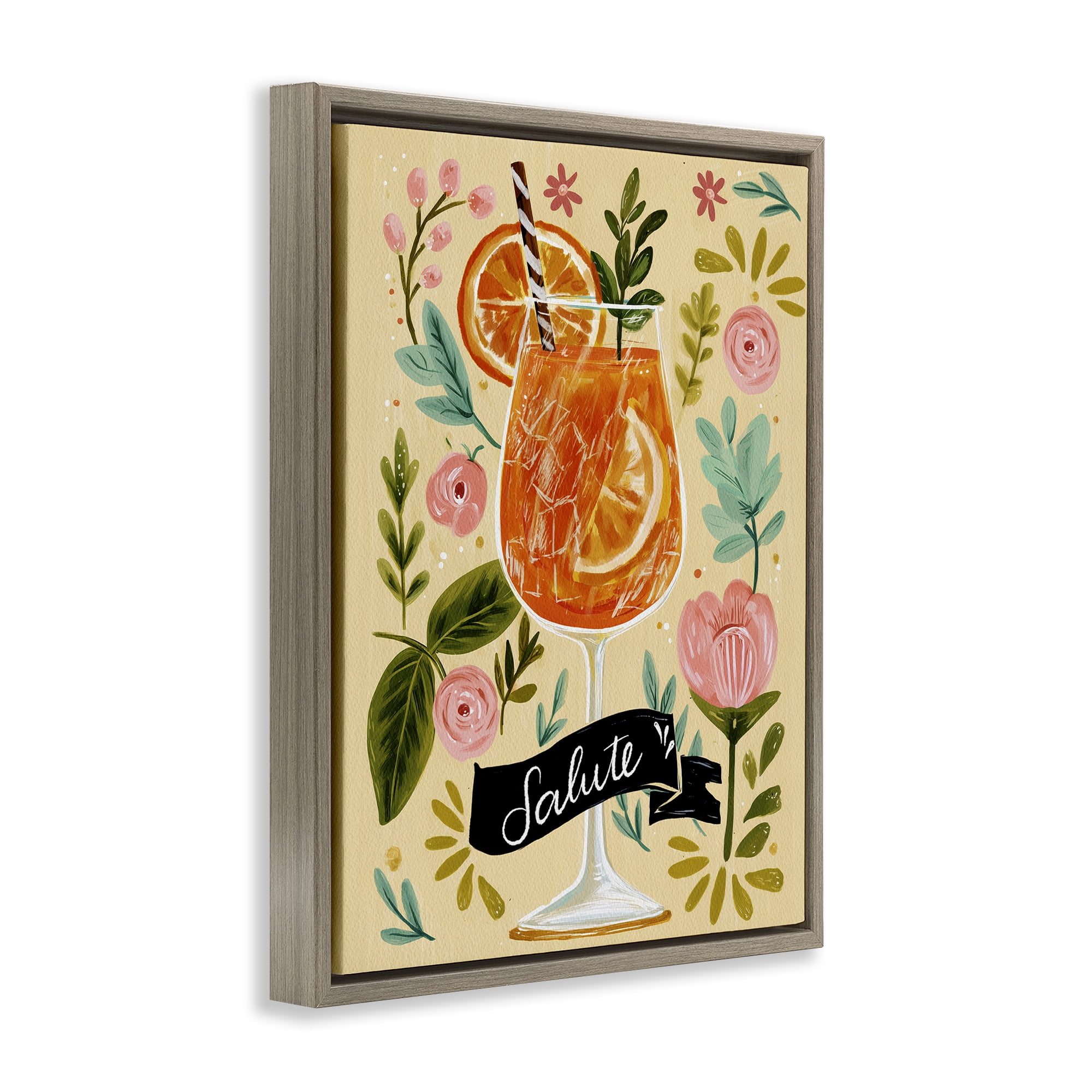 Stupell Industries Salute Citrus Cocktail Brown Framed Floater Canvas Wall Art, design by Yen