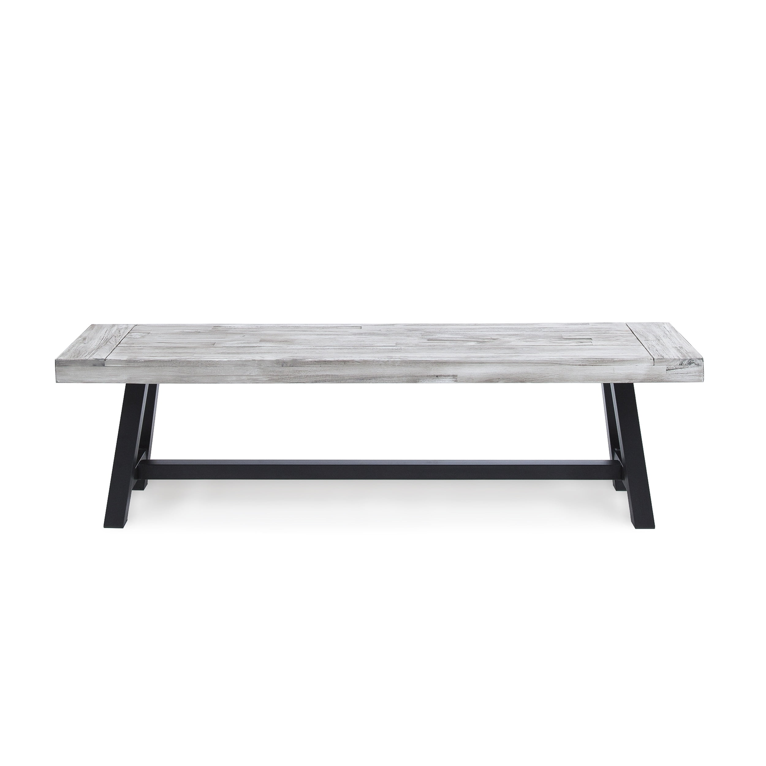 Outdoor Solid Wood Leisure Bench Set of 2, Sandblast Finished Acacia Wood Rest Seats for Patio Garden, Sandblasted Light Gray and Black