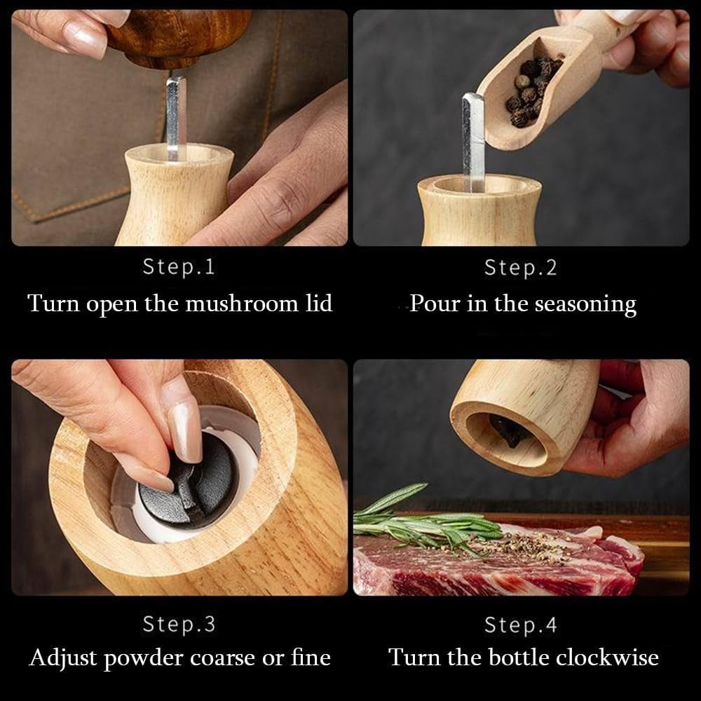 2pcs Cute Mushroom Wooden Pepper Grinder Mill for Kitchen