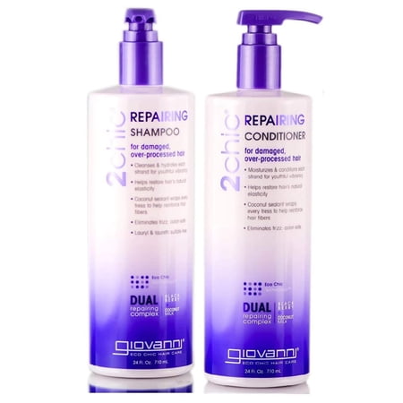GiovanniI 2chic Repairing Shampoo & Conditioner Set, 24 oz. Blackberry & Coconut for Dry, Damaged & Processed Hair, Enhanced with Argan, Jojoba, Shea Butter & Keratin, Sulfate Free, Color Safe