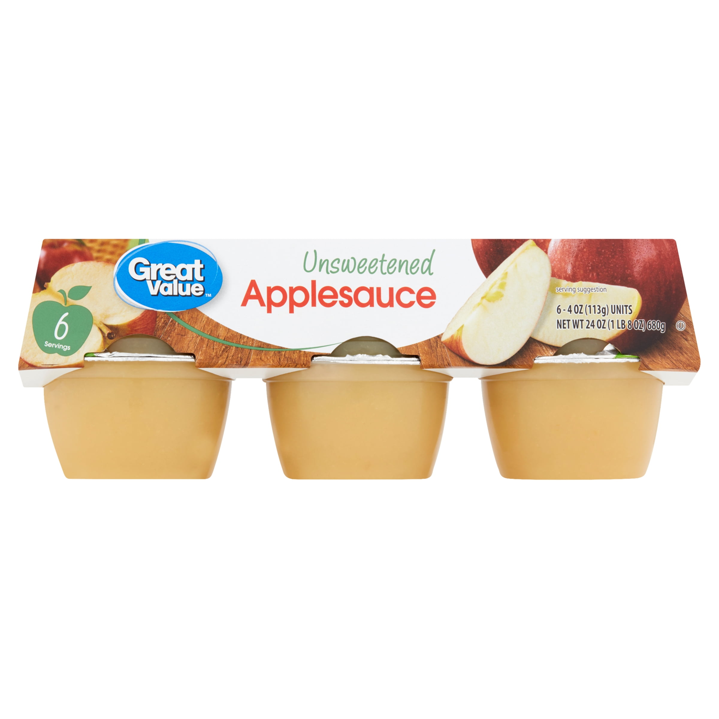 (6 Cups) Great Value Unsweetened Applesauce, 4 oz