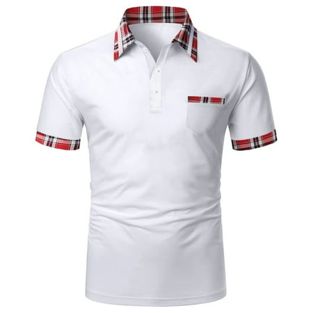 Wyongtao Men s Short Sleeve Dress Shirt Casual Wrinkle Free Plaid Collar Button Down Shirts White XL