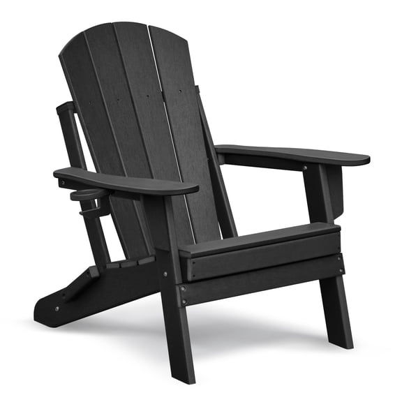TOPCOMFY Adirondack Chair with Ottoman Folding All Weather HDPE Outdoor Patio Lawn Deck Garden Backyard Seating Black