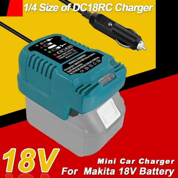 Mini Car Charger for Makita 18V Battery, Portable Charger use on Car, Cigarette Lighter Plug, 1/4 Size of DC18RC Charger (only for 18V Battery)